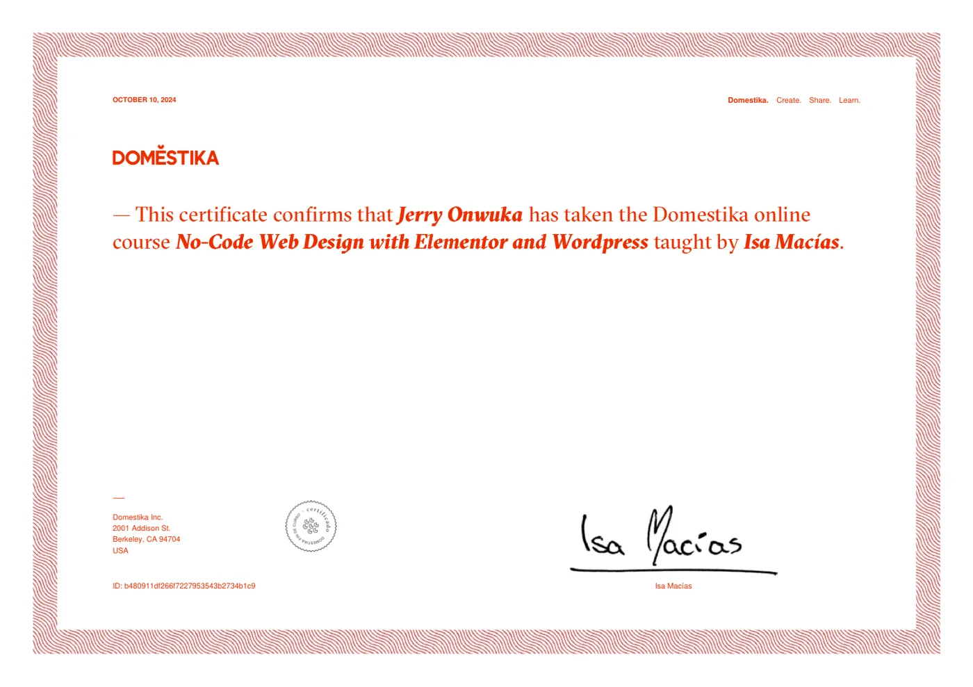 No-Code Web Design with Elementor & WordPress certificate