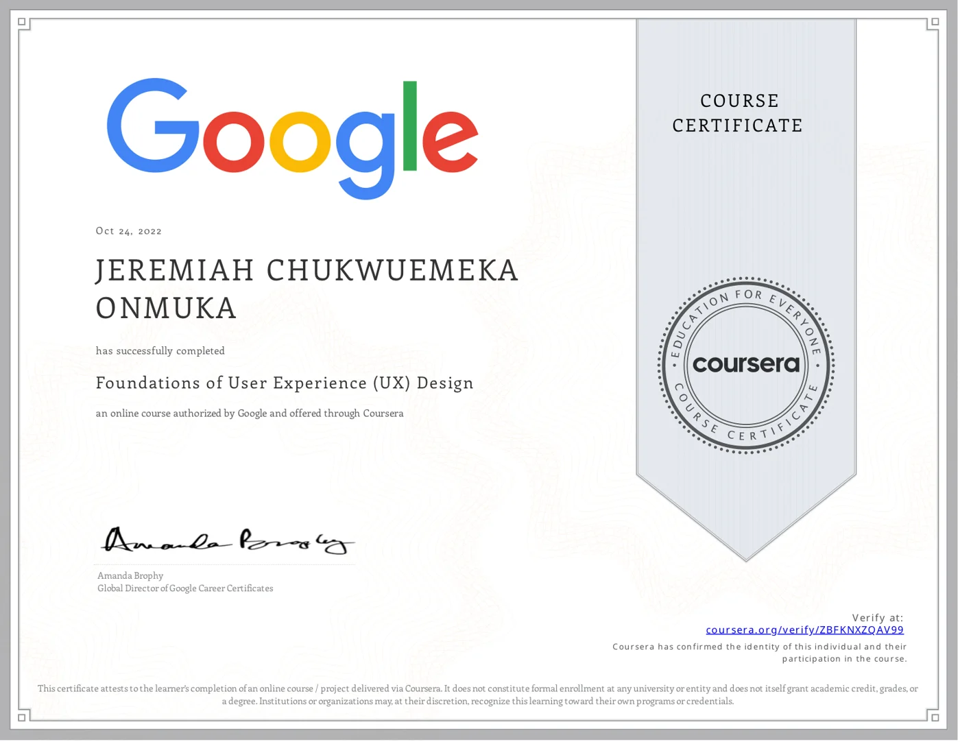 Foundations of User Experience (UX) Design certificate